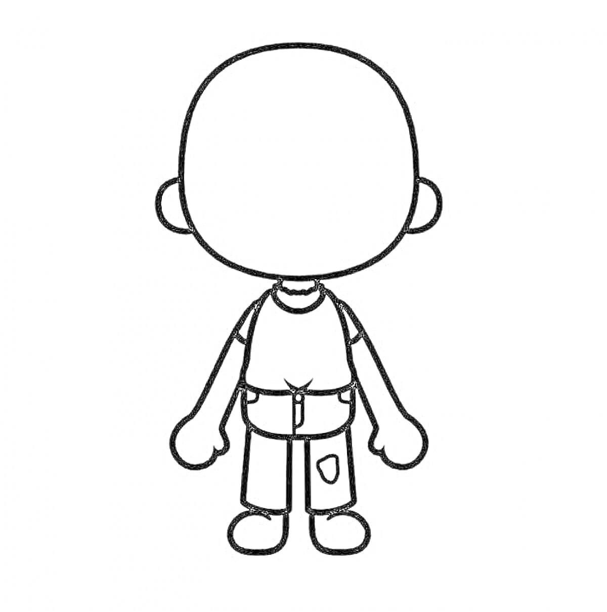 Раскраска персонаж в футболке с коротким рукавом и брюках с карманом