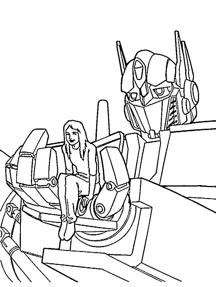 На раскраске изображено: Автоботы, Робот, Девочка, Трансформеры