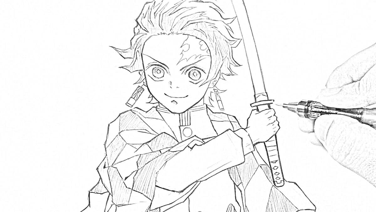 На раскраске изображено: Манга, Аниме, Меч