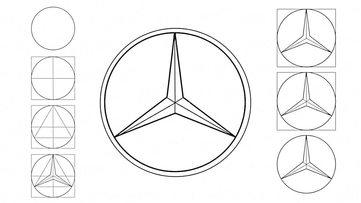 Значок Мерседес с этапами построения
