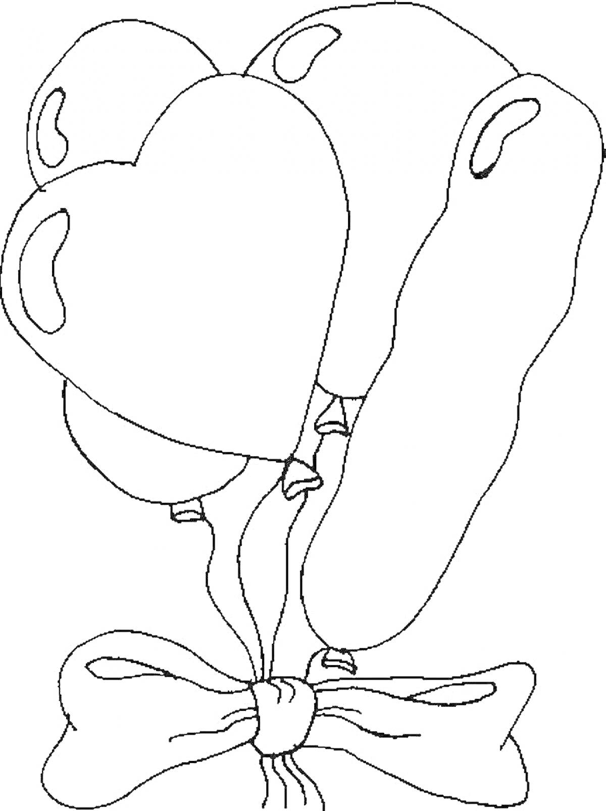 Раскраска Связка воздушных шаров различных форм, связанных бантом