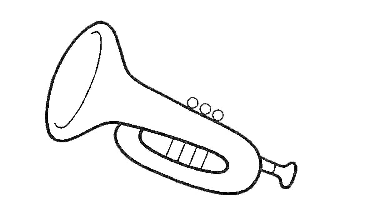 На раскраске изображено: Труба, Музыкальный инструмент, Клапаны, Мундштук, Для детей, Контурные рисунки