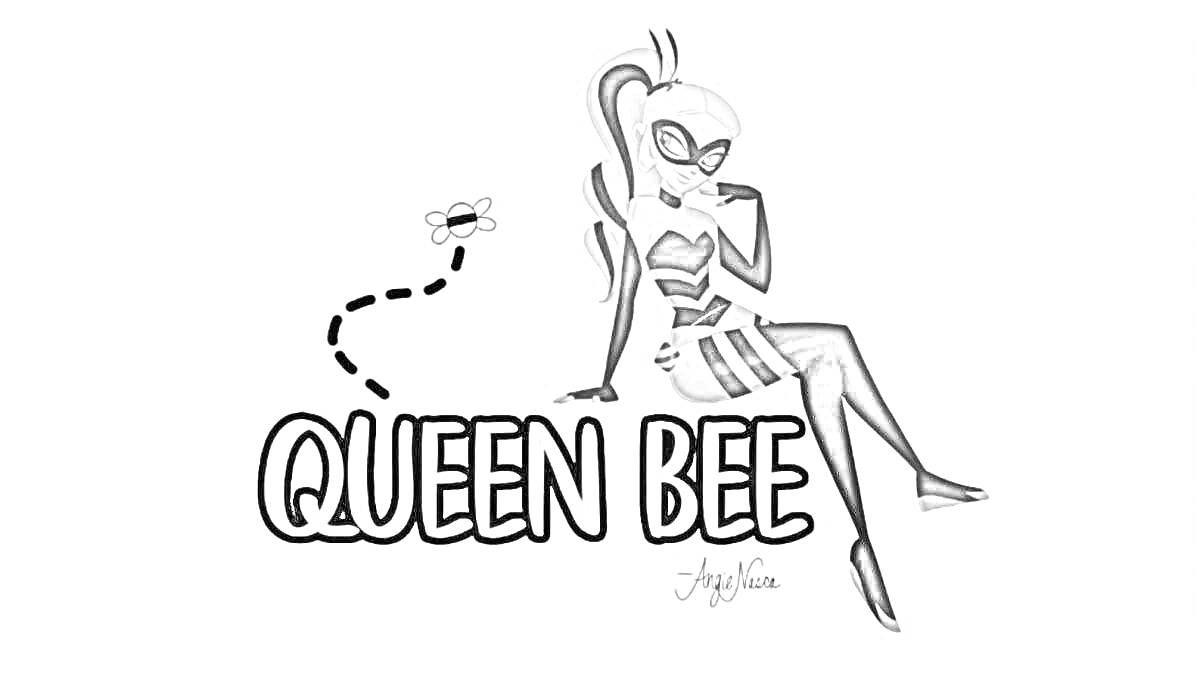 Раскраска Queen Bee, сидящая на словах 