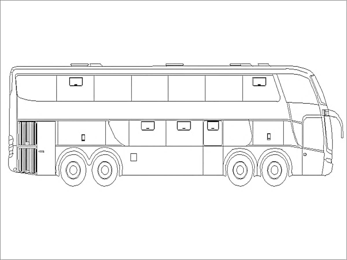 На раскраске изображено: Автобус, Транспорт, Шесть колес, Окна, Кузов