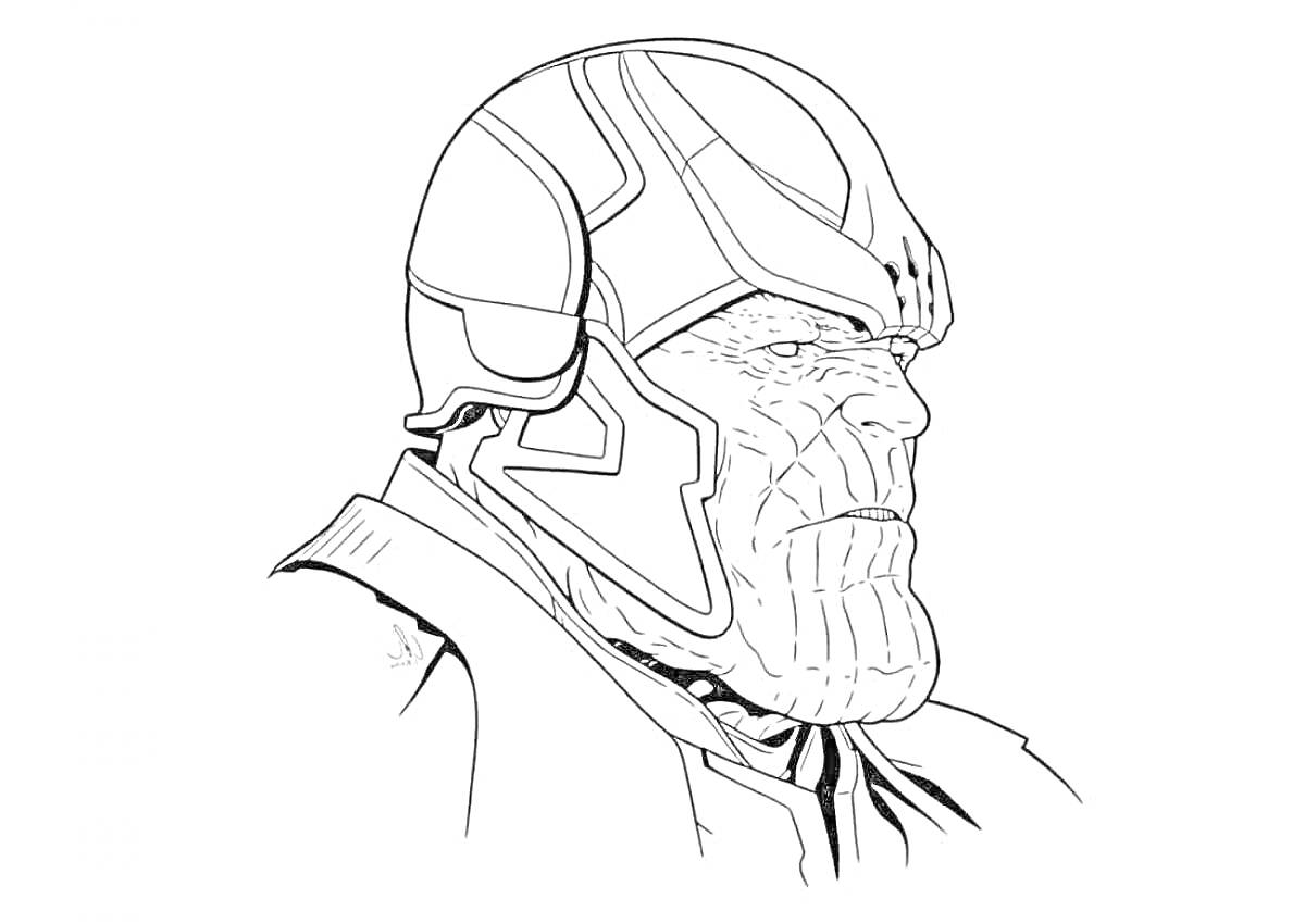 Раскраска Танос в шлеме, портретный ракурс