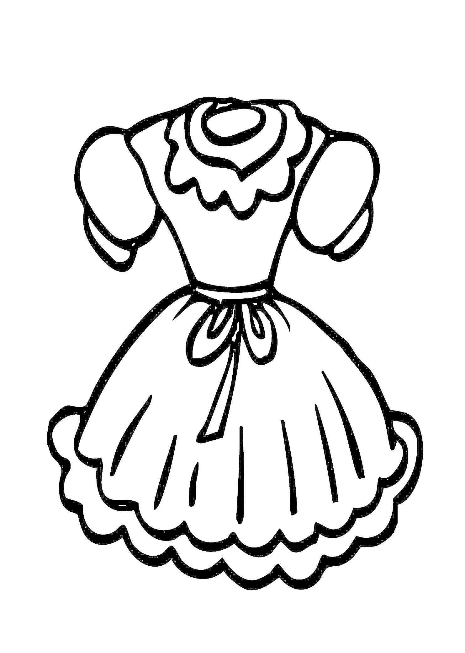 На раскраске изображено: Платье, Рюши, Короткие рукава, Пояс, Одежда, Наряд
