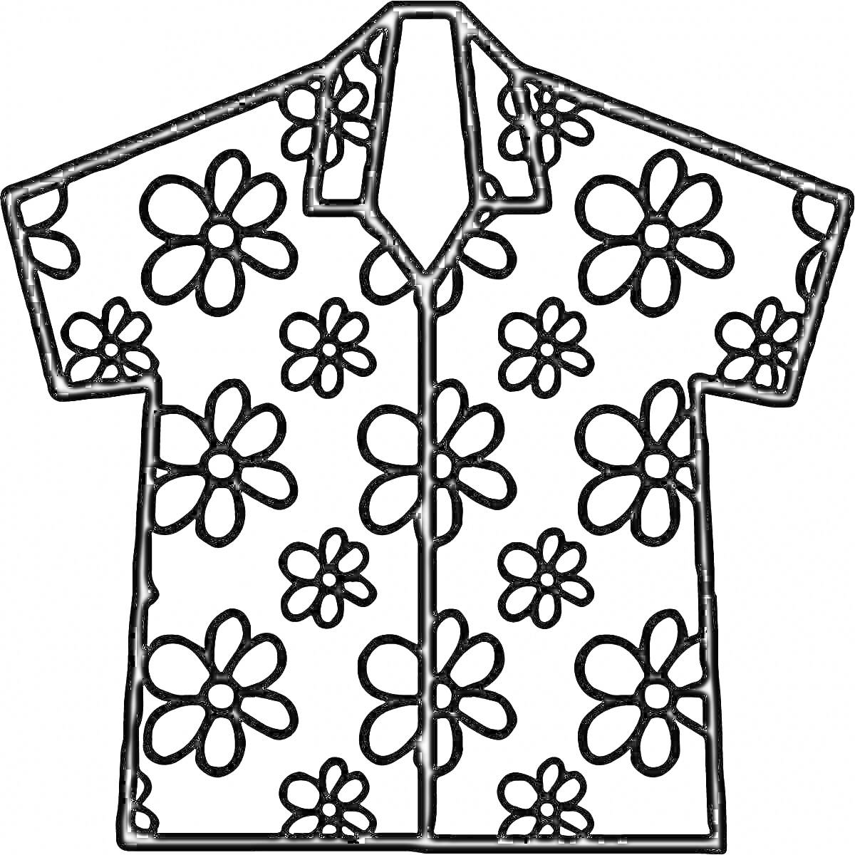 Раскраска Рубаха с короткими рукавами, воротником и цветочным узором