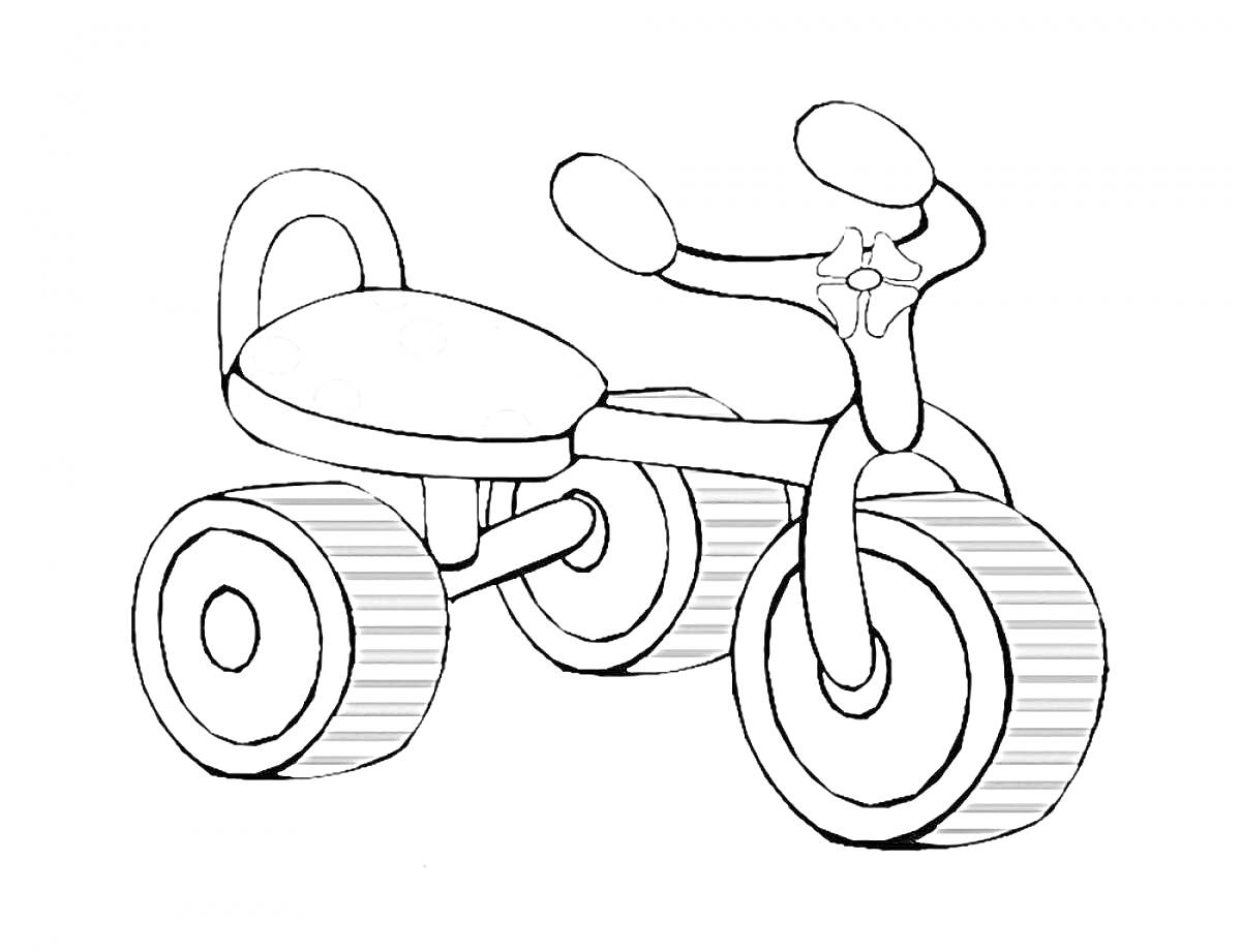 Раскраска Трехколесный велосипед с широкими колесами и рулем