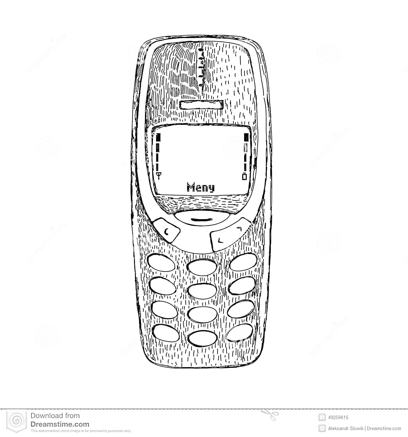 Раскраска Рисунок мобильного телефона Nokia 3310 с кнопками и экраном