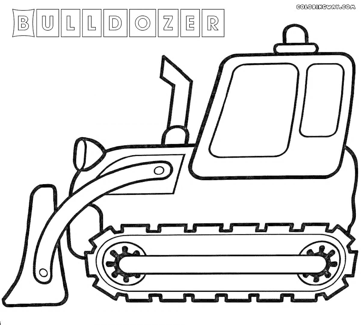 Раскраска Бульдозер с кабиной, гусеницами и ковшом для детей