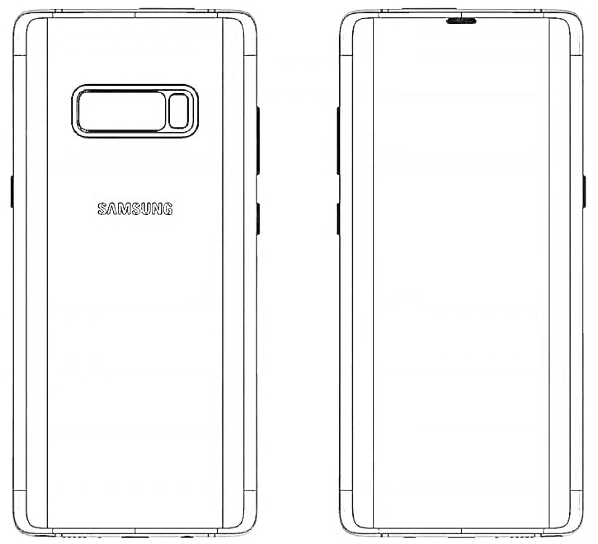 На раскраске изображено: Samsung, Смартфон, Телефон, Камера, Кнопки, Схема, Дизайн