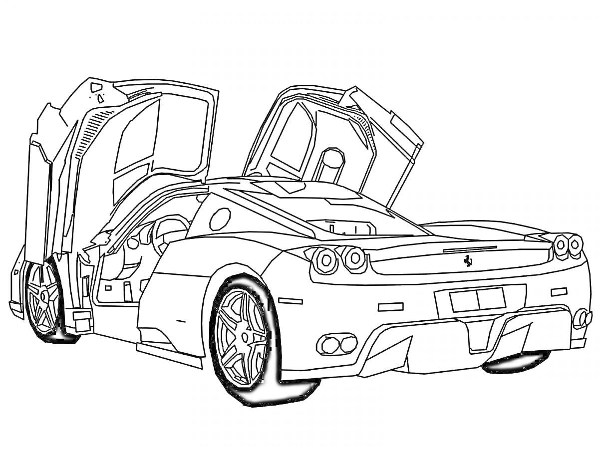 На раскраске изображено: Спортивная машина, Вид сзади, Колеса, Автомобиль