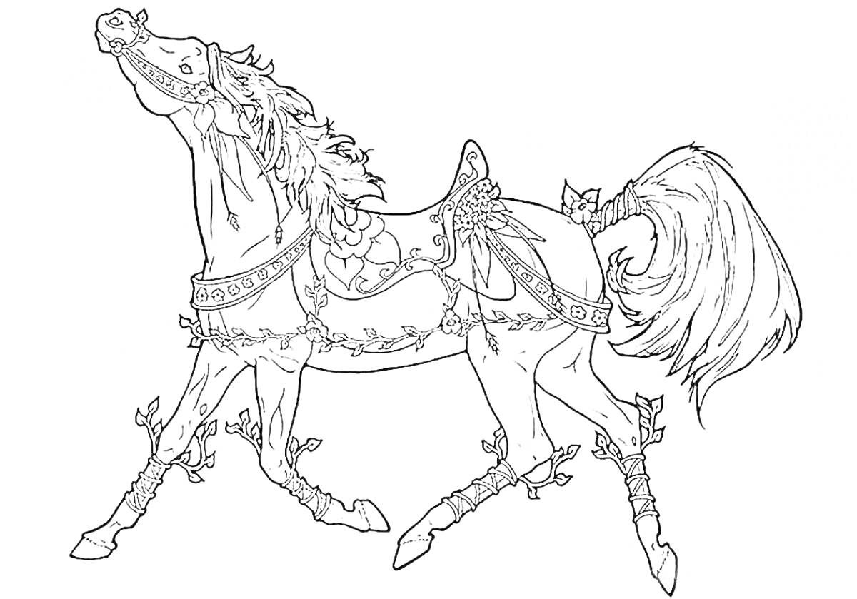 Раскраска Декоративная лошадь с украшениями