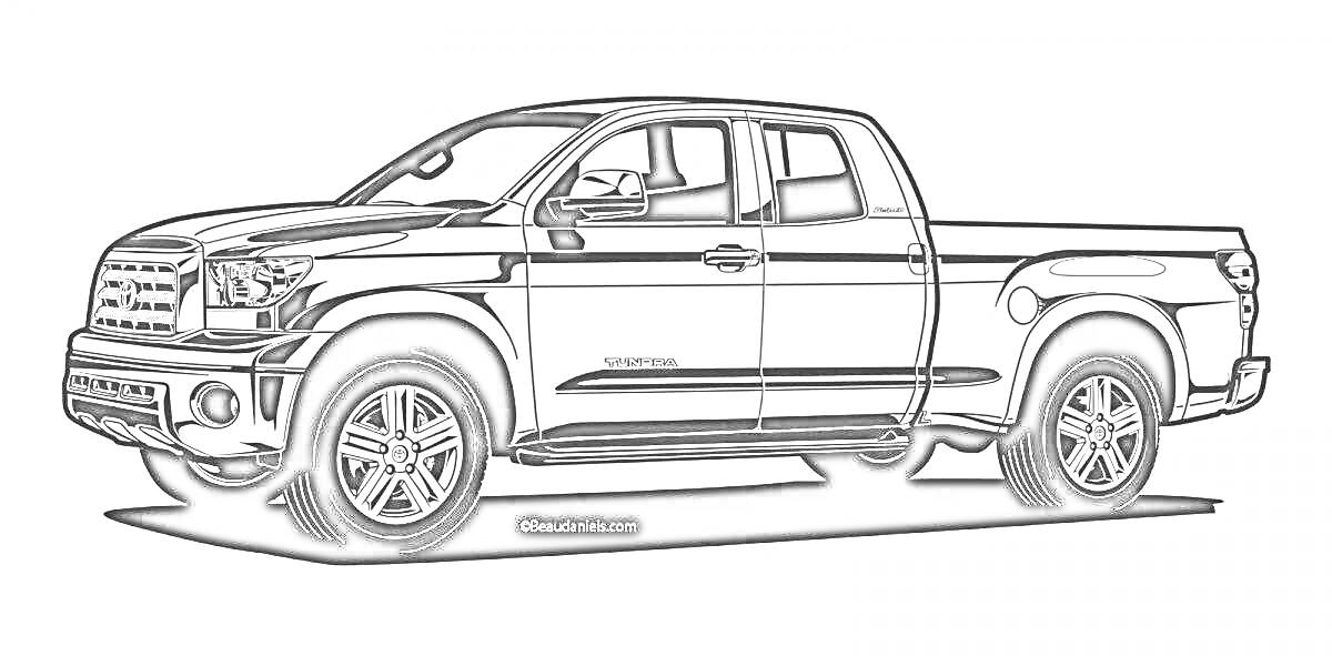 Черно-белый рисунок Toyota Tundra, пикап с двойной кабиной