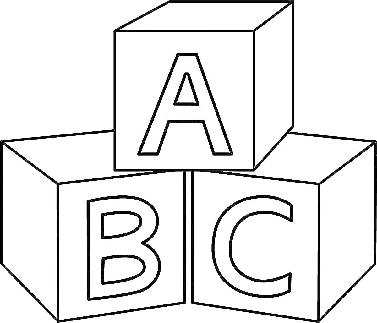 Раскраска Кубики с буквами A, B и C