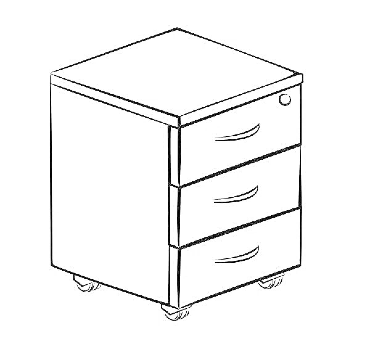 Раскраска Комод с тремя ящиками и колесиками