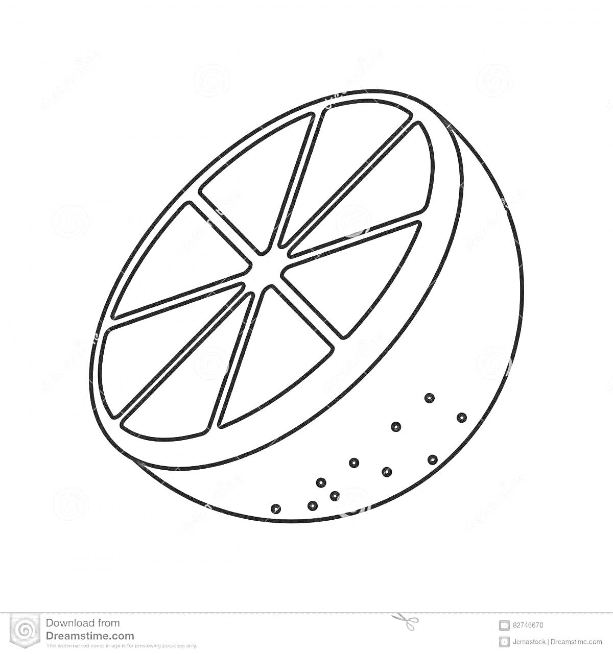 Раскраска Половинка апельсина с дольками