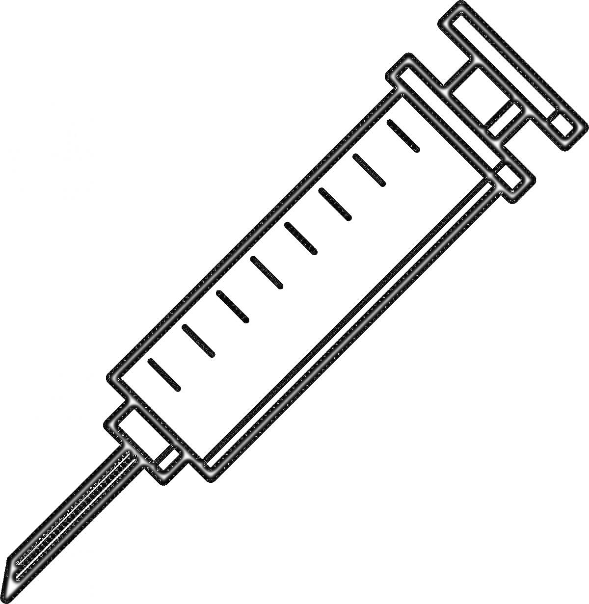 Раскраска Шприц с делениями и поршнем