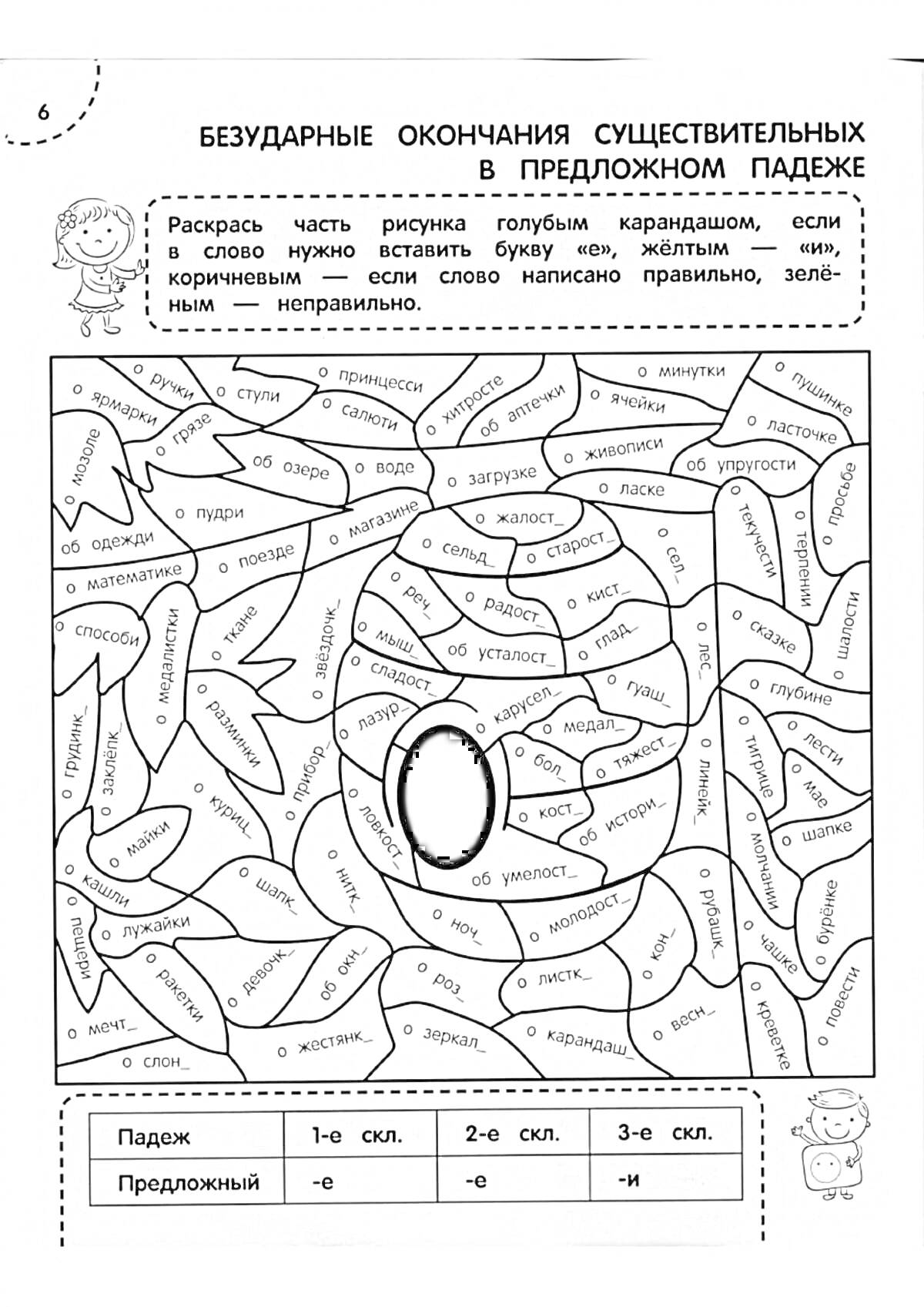 На раскраске изображено: Существительные, Слова, Обучение, Грамматика, Русский язык