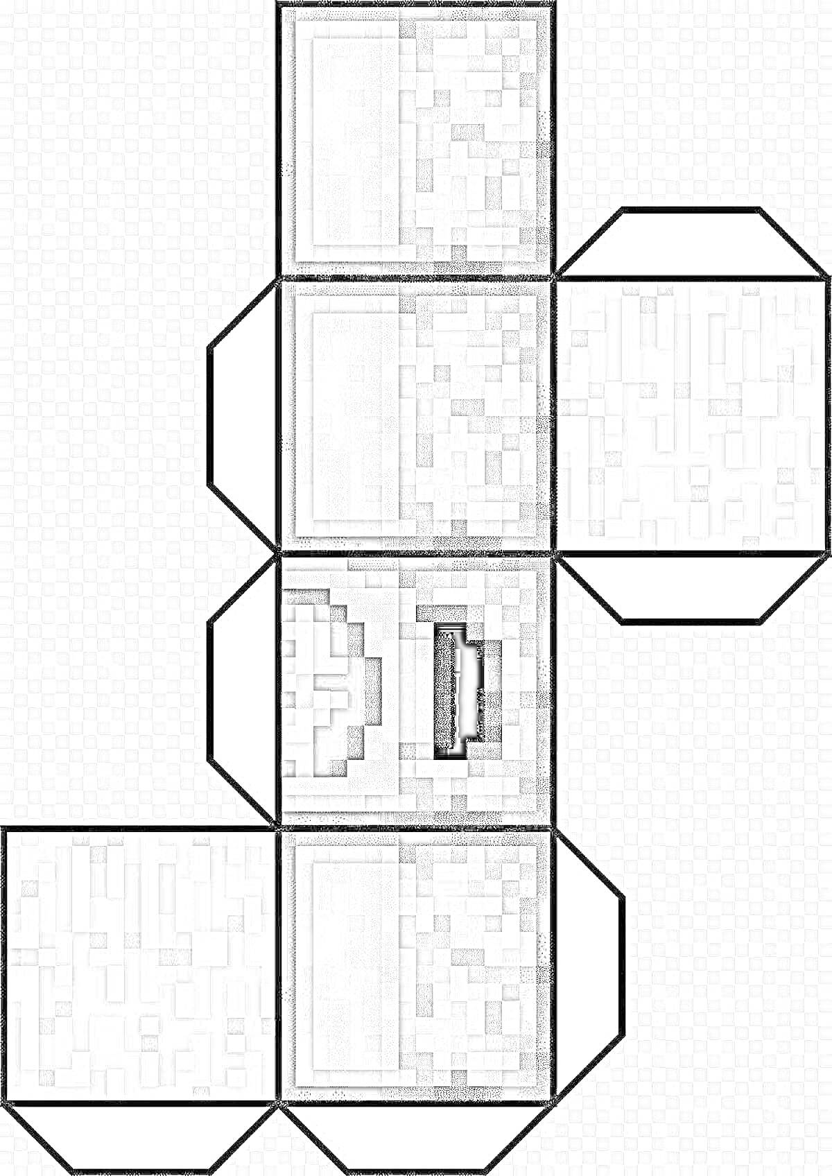 Раскраска Раскраска сундука из игры Майнкрафт, схема для вырезания и создания объемного сундука