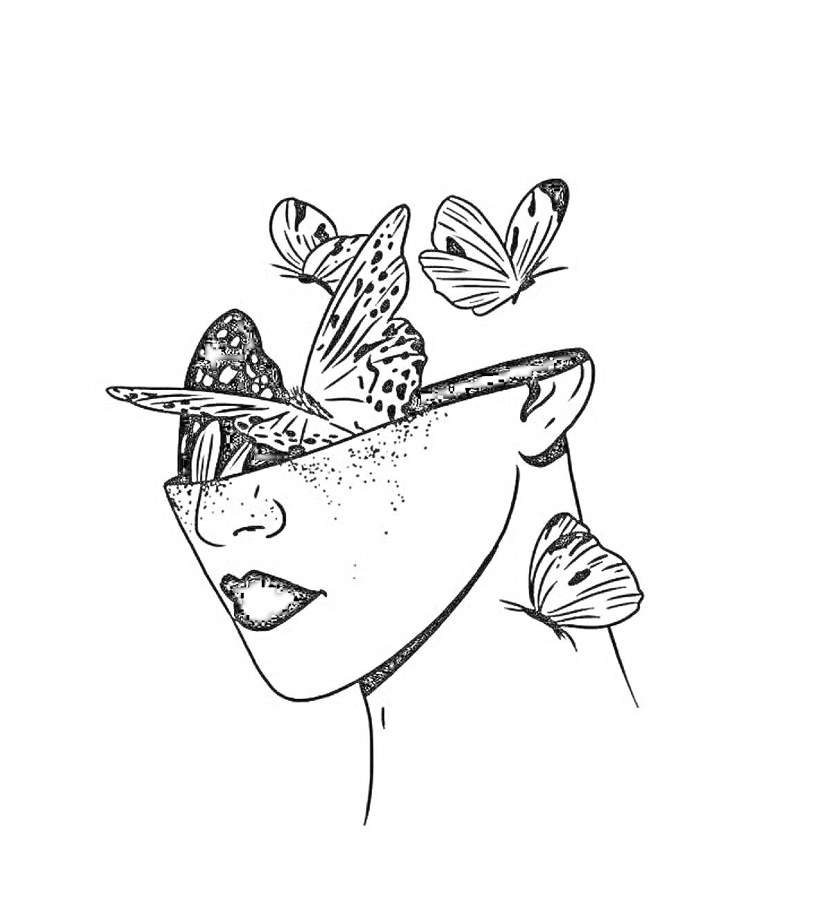 Раскраска Лицо с очками, бабочками и веснушками
