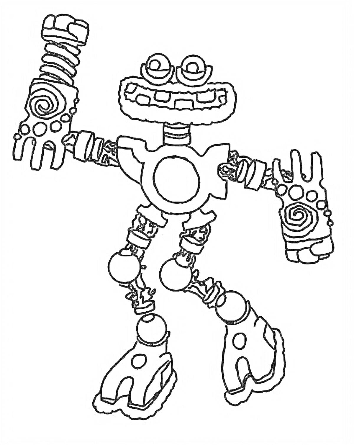 Раскраска Робот-монстр с большими ногами и руками с завитками