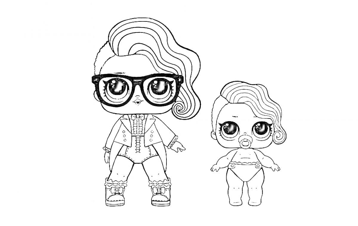 Кукла Лол Конфетти Поп с младенцем, одна в очках и одежде, вторая с пустышкой