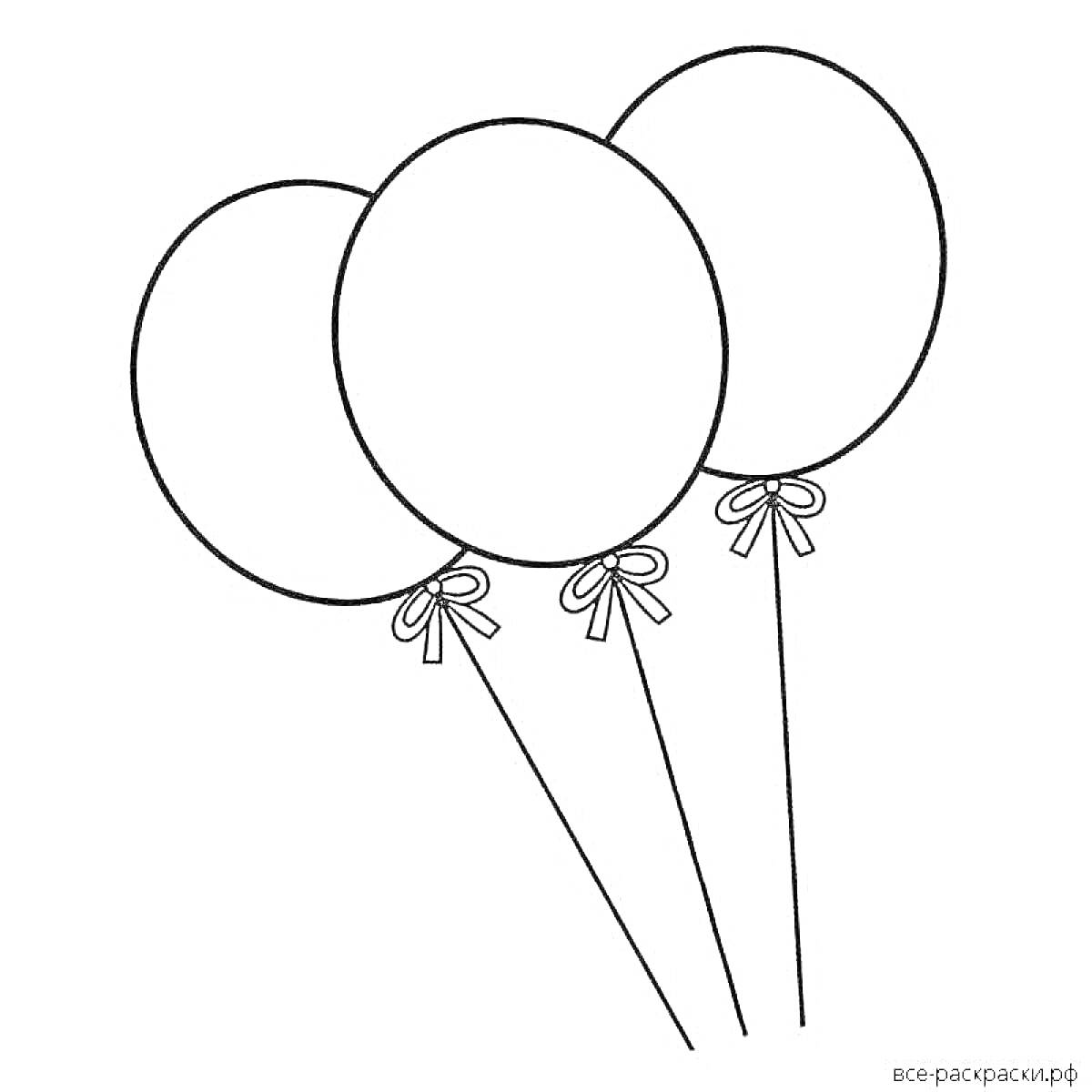 На раскраске изображено: Три шарика, Украшения, Воздушные шары, Контурные рисунки, Лента, Праздники