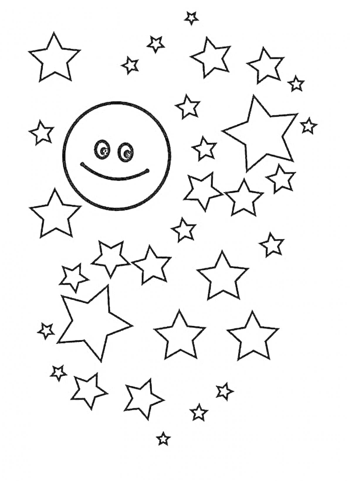 На раскраске изображено: Луна, Звезды, Небо
