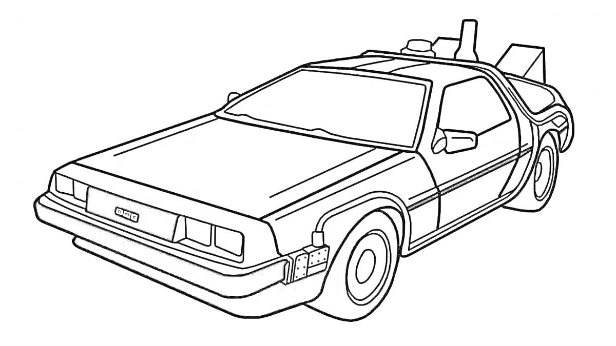 Раскраска ДеЛориан с деталями кузова и элементами машины времени