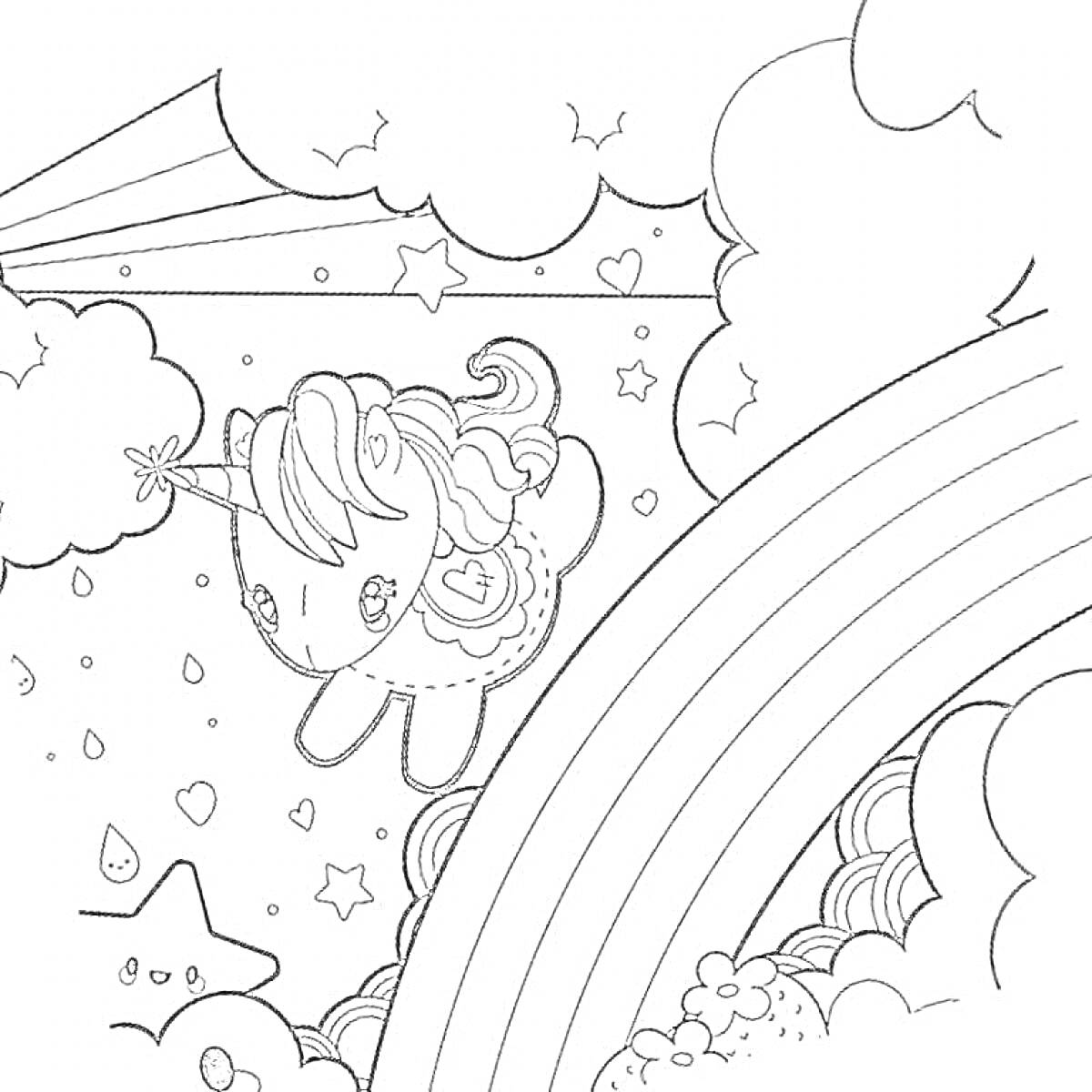 На раскраске изображено: Облака, Звезды, Небо, Капли