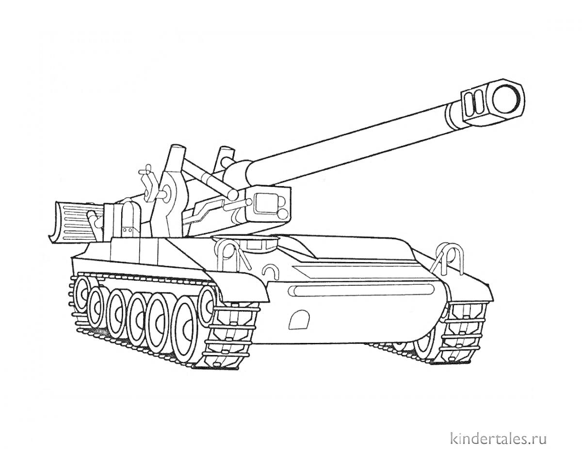 Раскраска Танк с длинной пушкой и гусеничным движителем