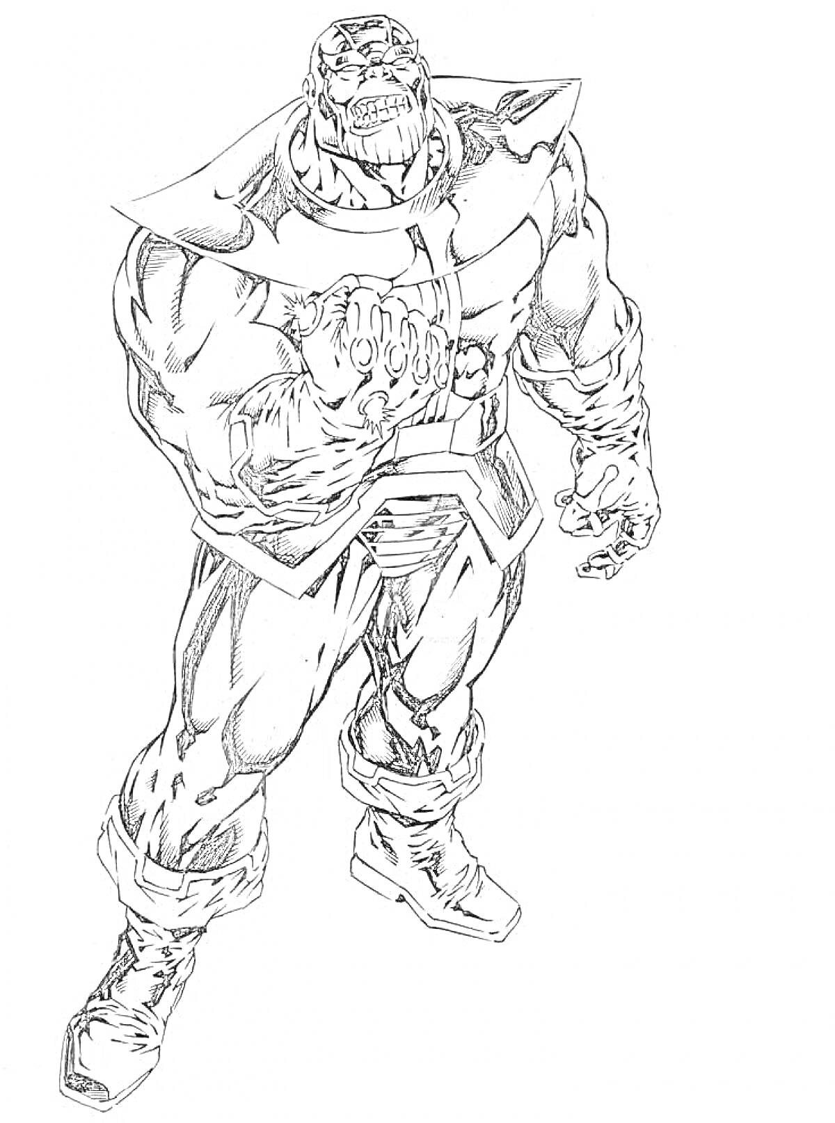 Раскраска Воин в броне с мощными мускулами и поднятой рукой