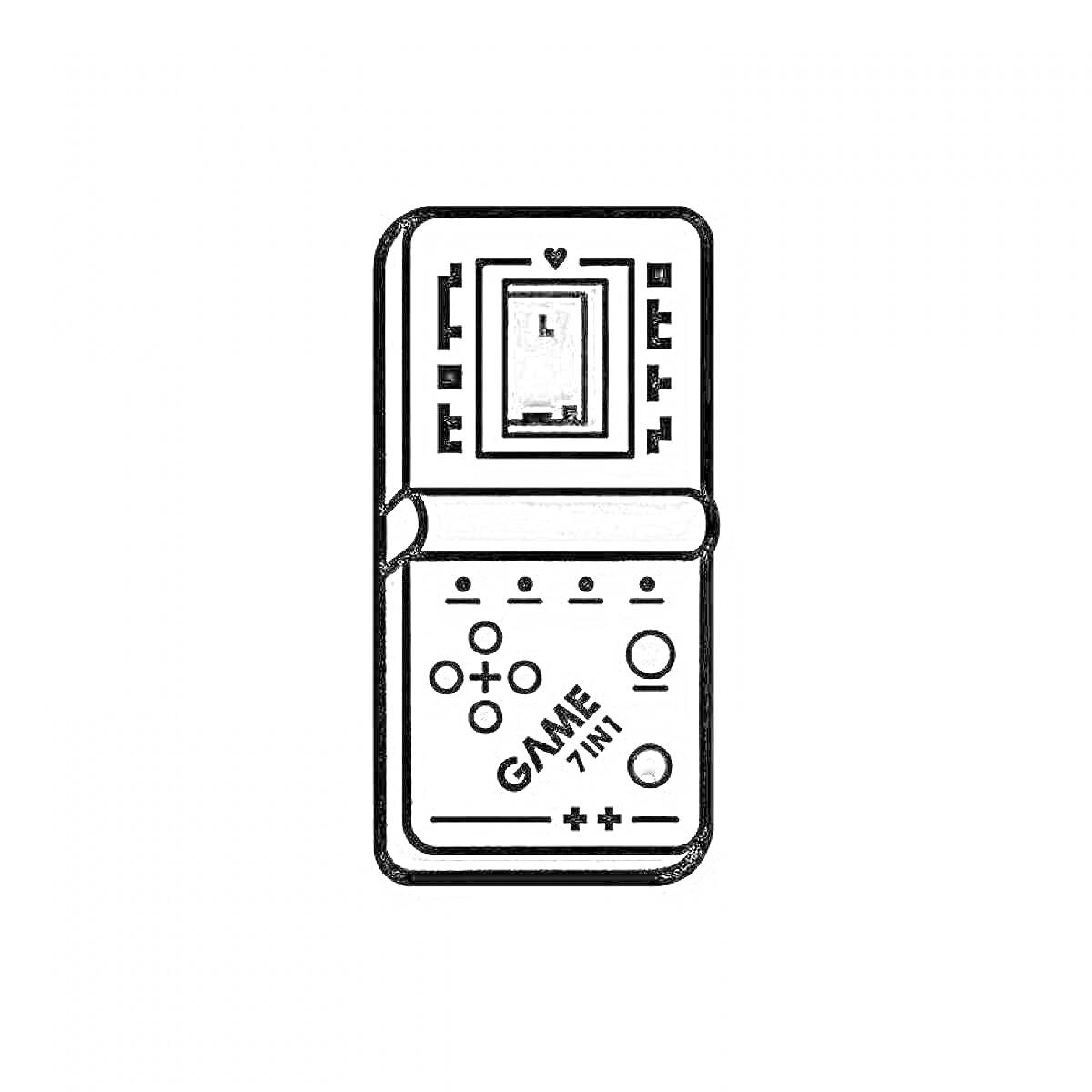 Раскраска Карманная игра тетрис с кнопками и экраном, на экране фигура игры тетрис