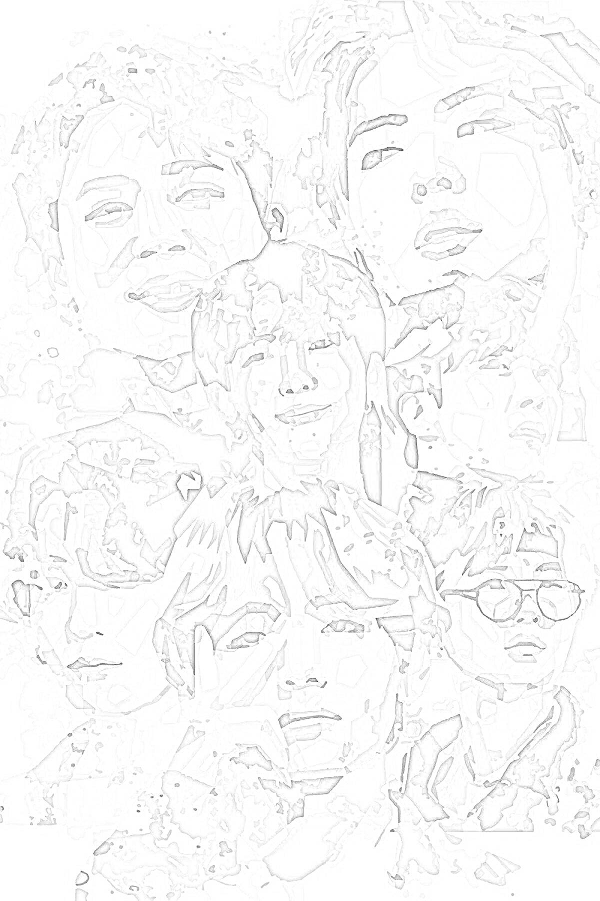 Раскраска Черно-белая раскраска по номерам с изображениями лиц участников BTS