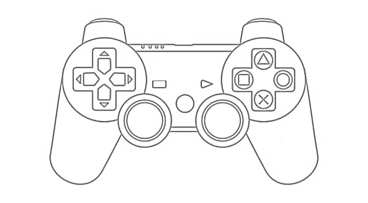 Раскраска Растровая раскраска джойстика PlayStation 5 с кнопками, аналоговыми стиками и крестовиной