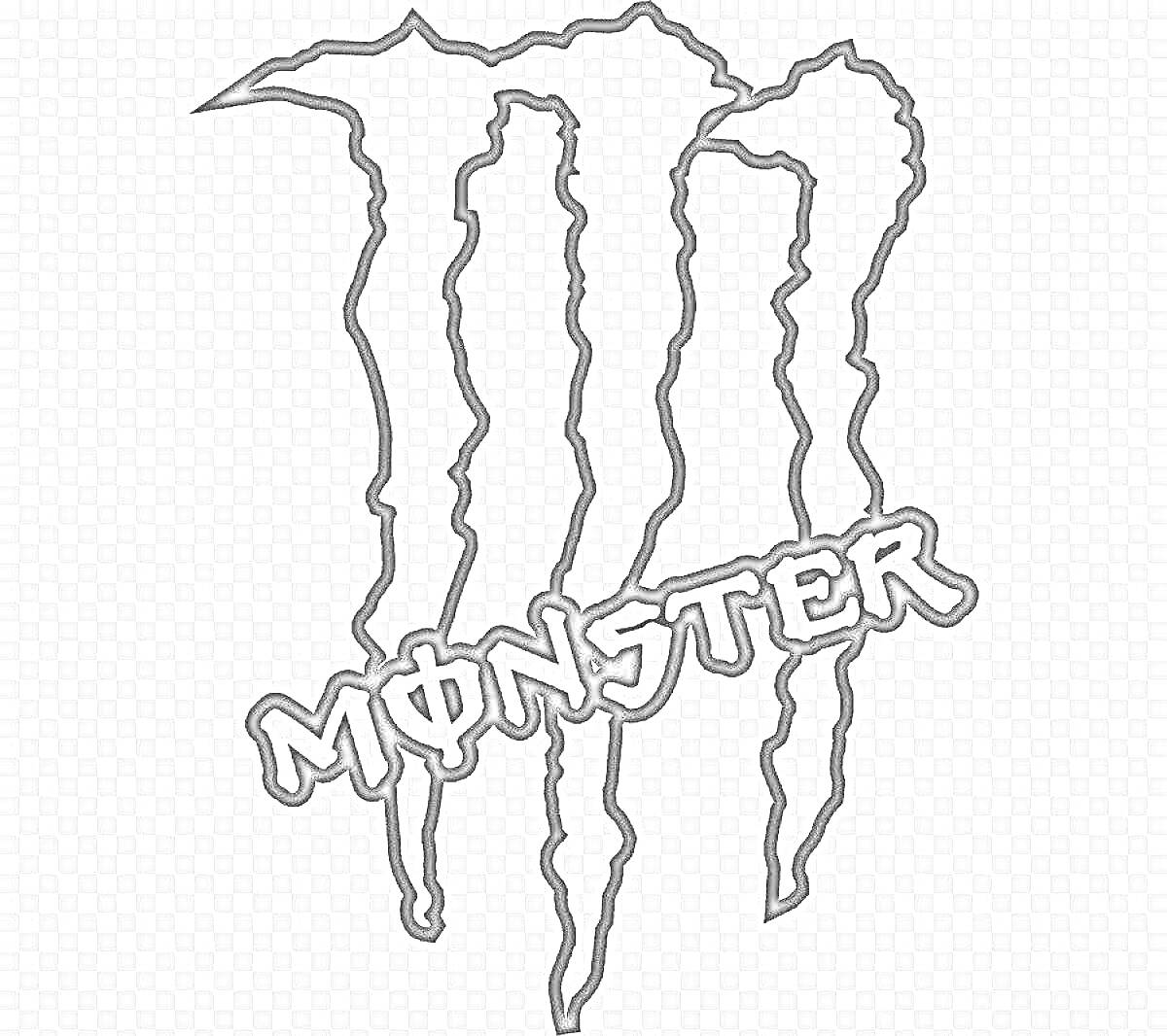 Раскраска Логотип энергетического напитка с тремя рваными полосами и надписью 'MONSTER'