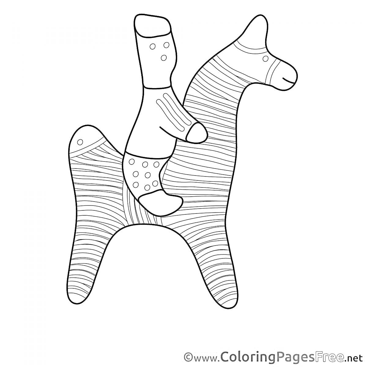 Раскраска Филимоновская игрушка - наездник на лошади с полосками и точками