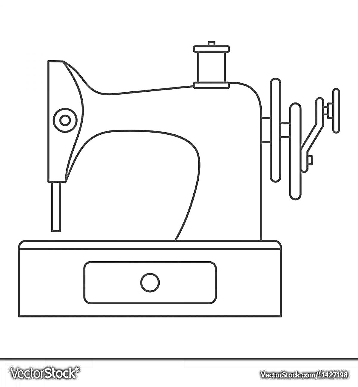 На раскраске изображено: Швейная машинка, Ретро, Винтаж, Шитье