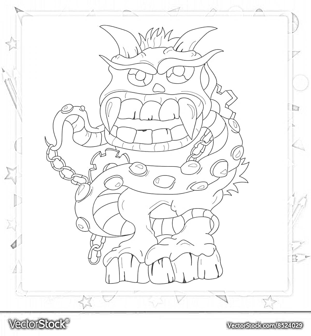 На раскраске изображено: Монстр, Рога, Глаза, Зубы