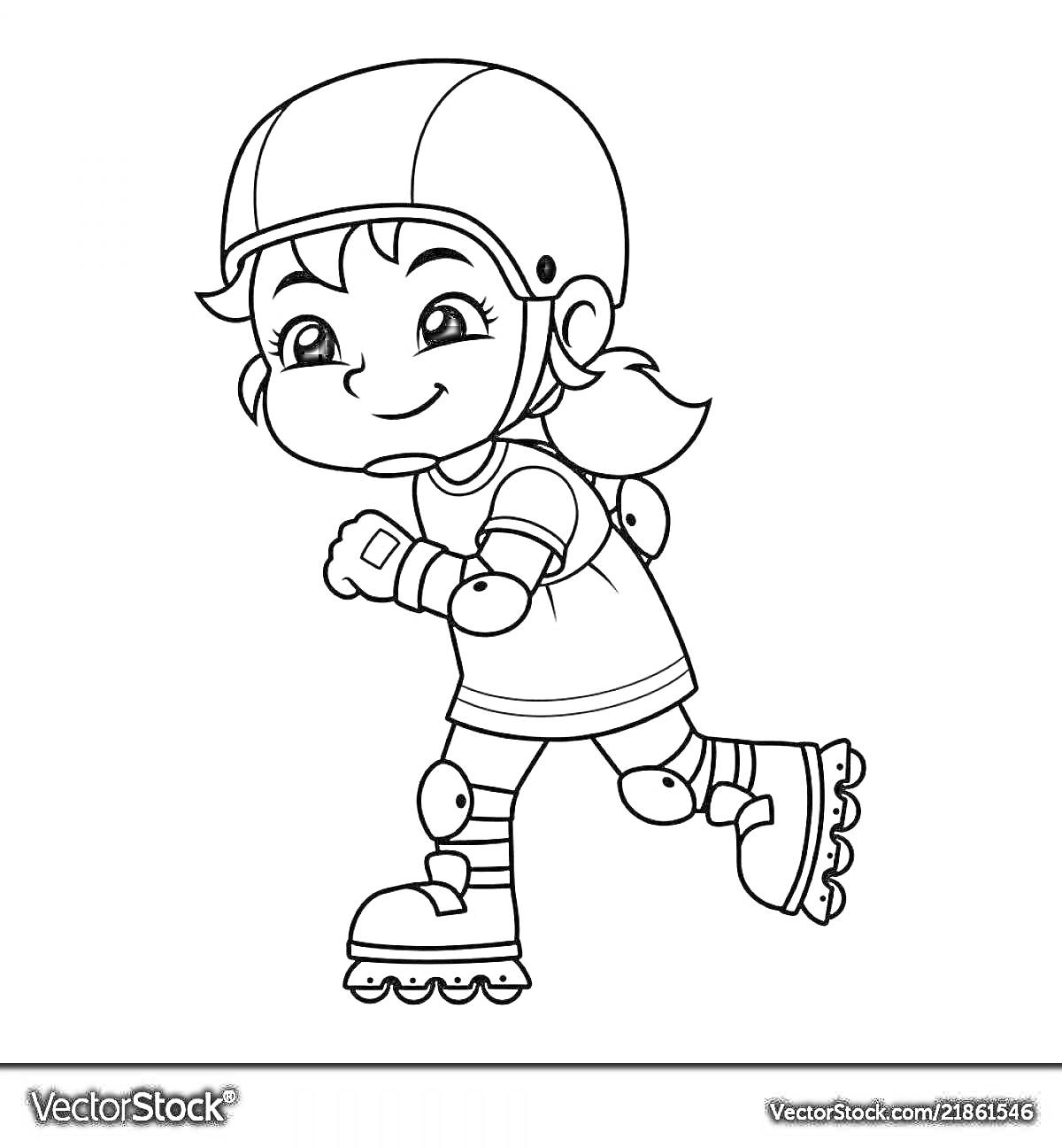 Раскраска Ребенок в шлеме на роликовых коньках