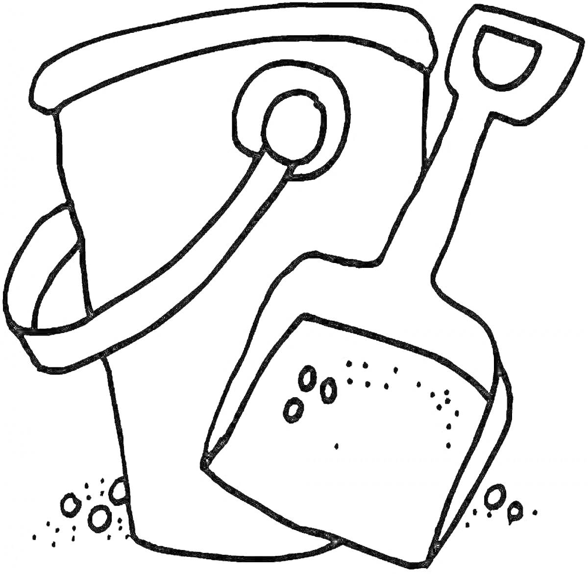 Раскраска Ведро и лопатка с песком