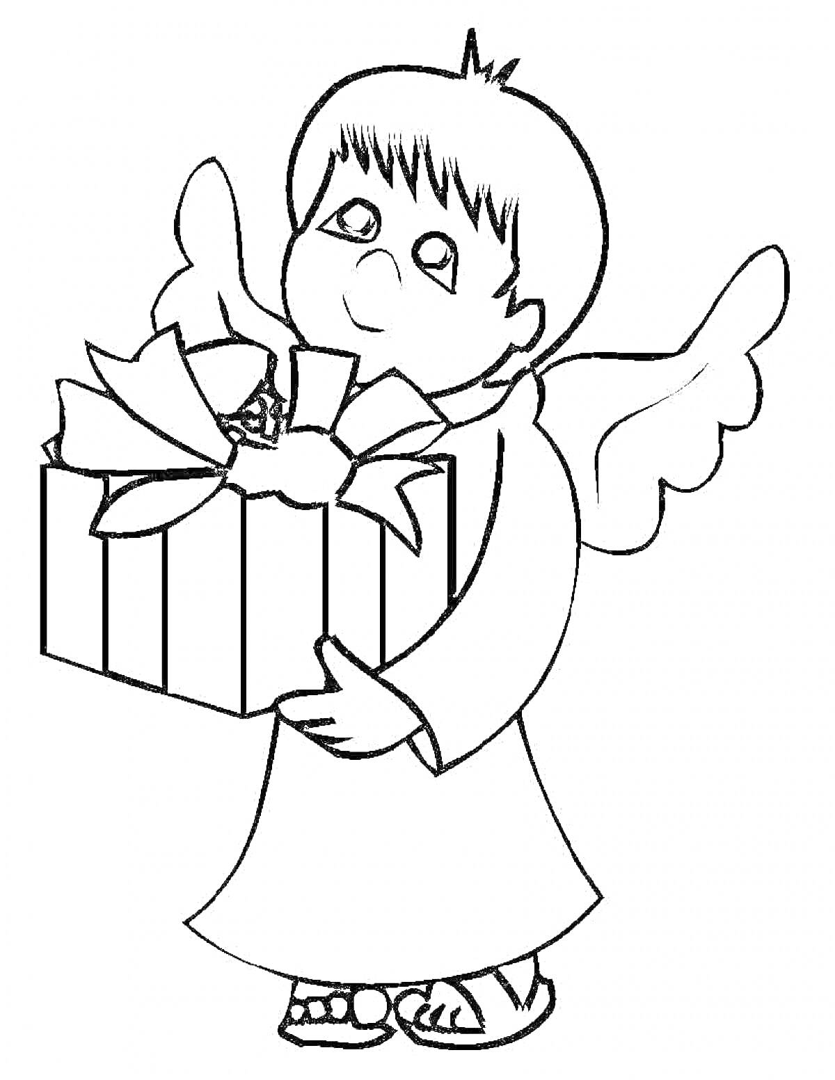 Раскраска Ангел с подарочной коробкой
