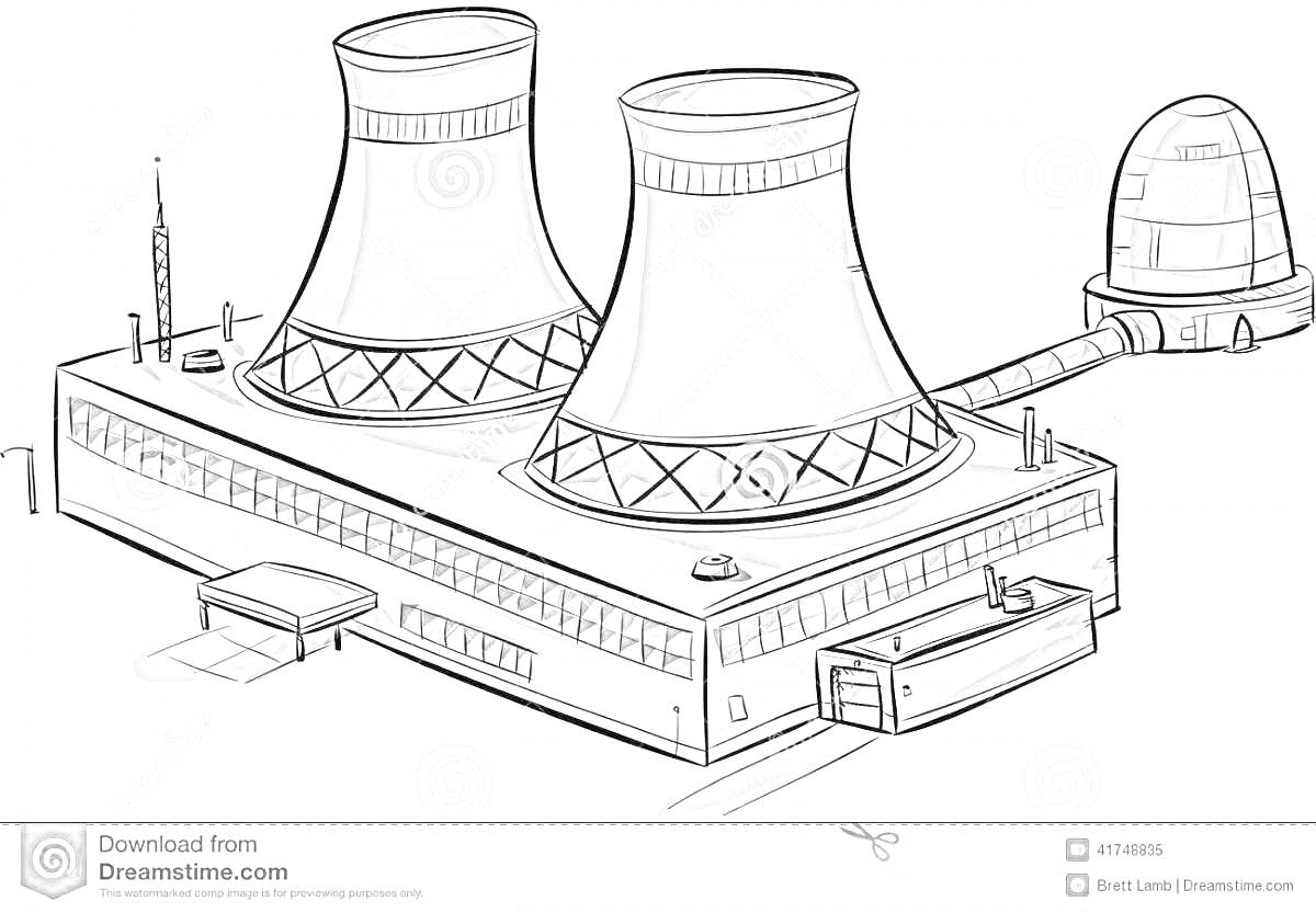Раскраска АЭС с двумя градирнями и реакторным блоком