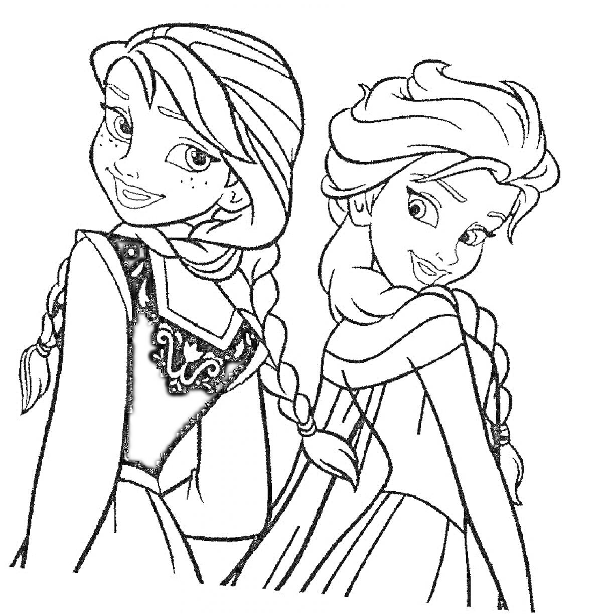 Раскраска Эльза и Анна из мультфильма 
