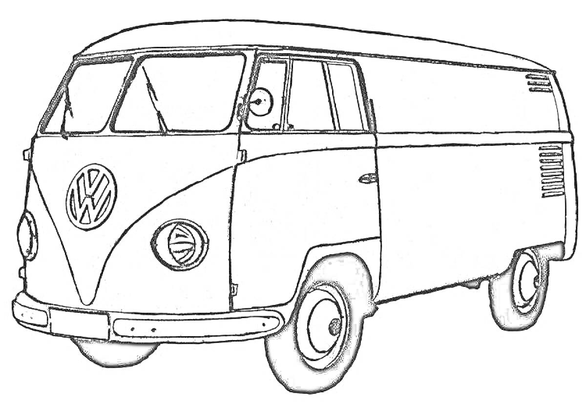 Раскраска Рисунок фургона Volkswagen с окном и круглыми фарами