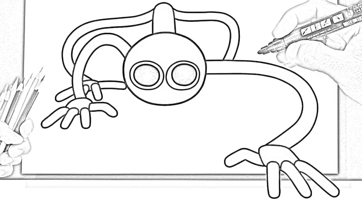 На раскраске изображено: Ручка, Карандаши, Иллюстрация, Радужные друзья