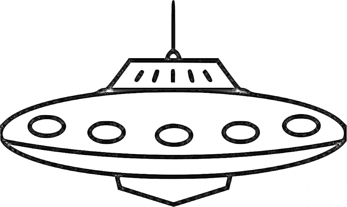 Раскраска Летающая тарелка с окнами и антеннами