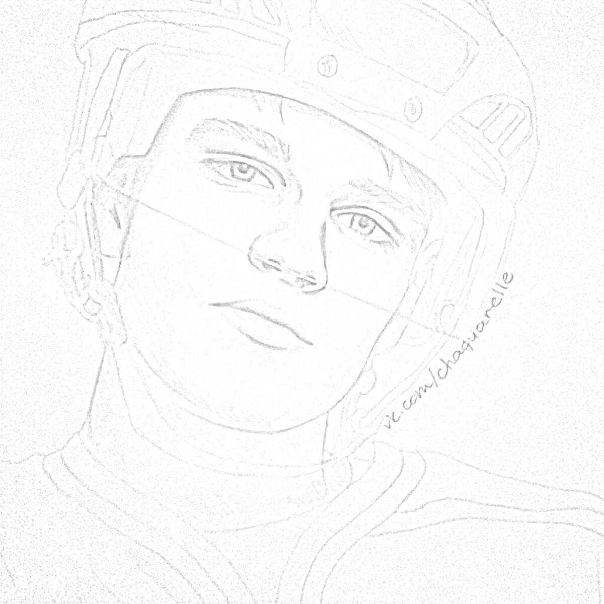 Раскраска Портрет молодого хоккеиста в шлеме