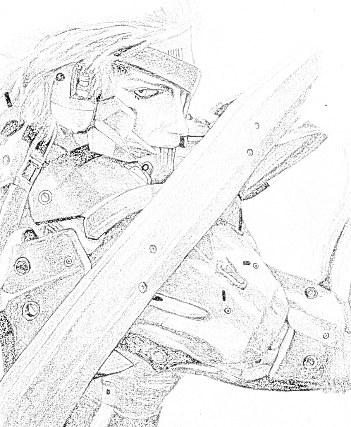 Раскраска Райден в боевой броне с мечом